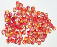 100 4mm Faceted Crystal, Yellow, & Red Firepolish Beads